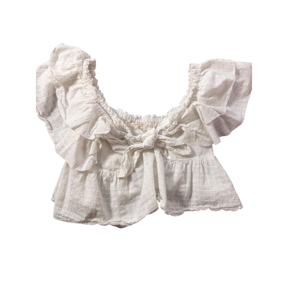 Altar'd State Ruffle Off Shoulder Crop Top Boho White Size M